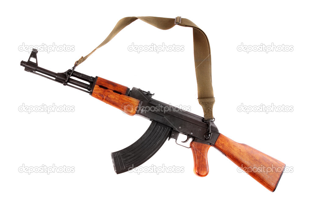 The assault rifle traditional weapon for terrorist guerrilla isolated on a white background.
