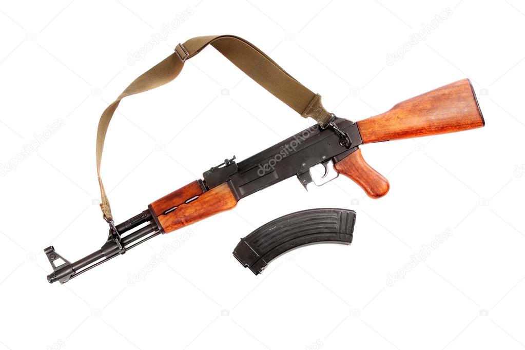 The assault rifle traditional weapon for terrorist guerrilla isolated on a white background.