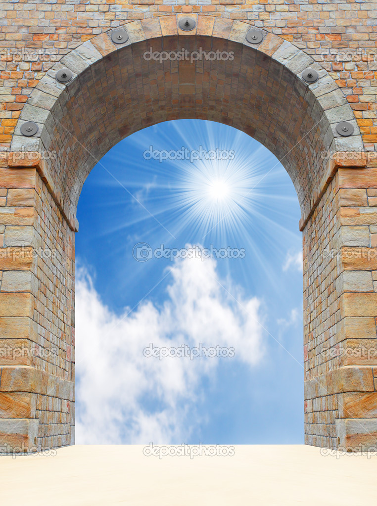 Opened door to sky