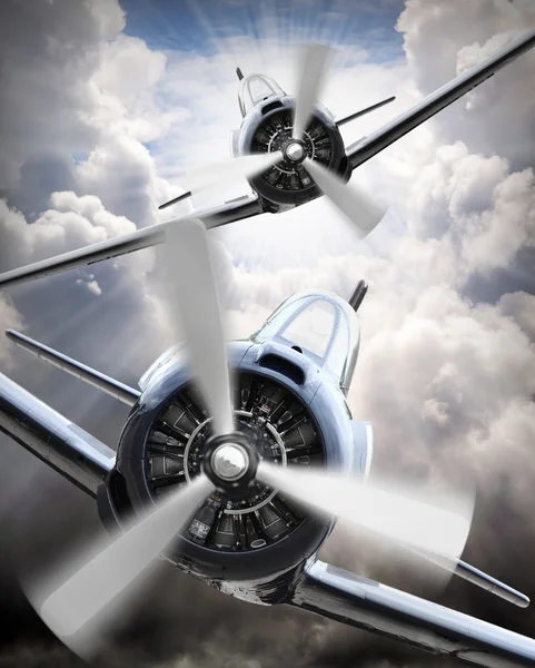 Kampf am Himmel. Oldtimer-Flugzeugcollage. Thema Luftkrieg. — Stockfoto