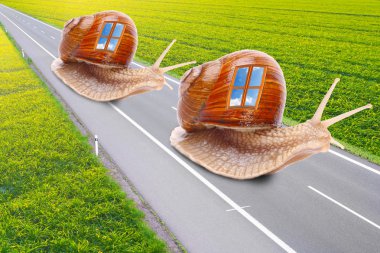 in helezon ile mobil ana yol üzerinde resmi komik. kolay seyahat metafor.