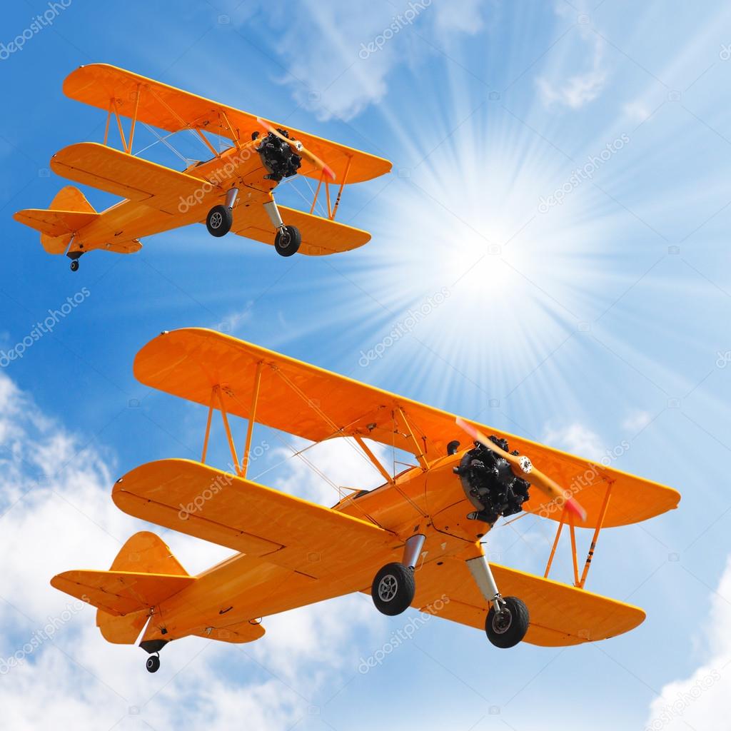 Retro style picture of the biplanes.