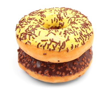 iki donut kakao ve vanilya şeker ile sırlı