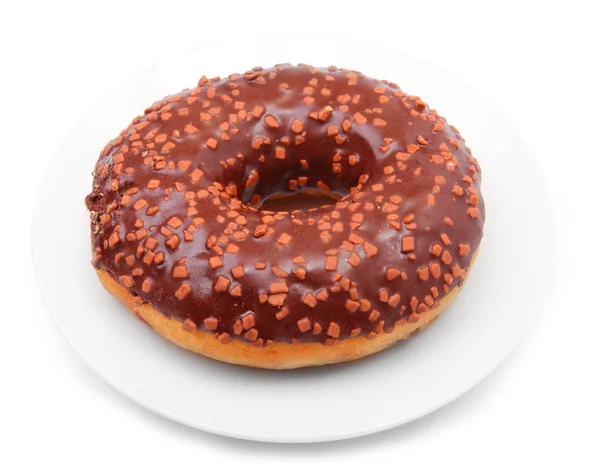 Chocolate glazed donut with cocoa sprinkles — Stock Photo, Image
