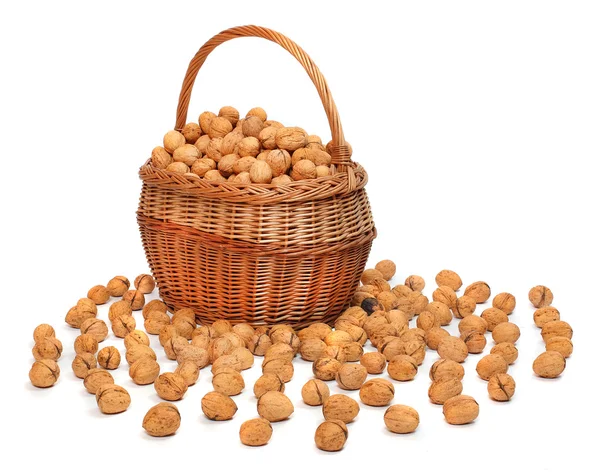 Walnuts in a basket. — Stock Photo, Image