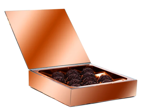 Chocolate candies in a paper box. — Stock Photo, Image