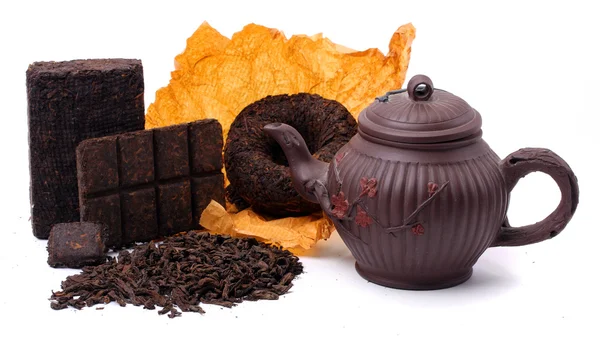 Aromatický černý pu-erh čaj z provincie Jün-nan v Číně. — Stock fotografie