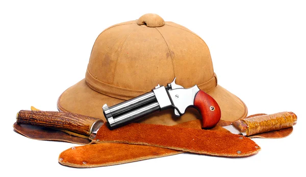 Pith helmet and double-barrelled pistol — Stock Photo, Image