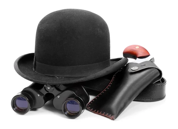 Chapeau et pistolet melon noir — Photo