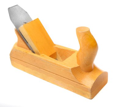 Beyaz bir arka plan üzerinde izole eski tahta planya.