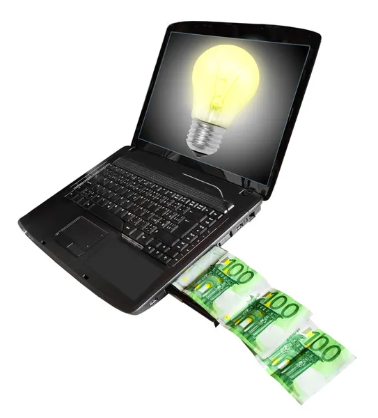 Laptop mit Ideensymbol Geld drucken — Stockfoto