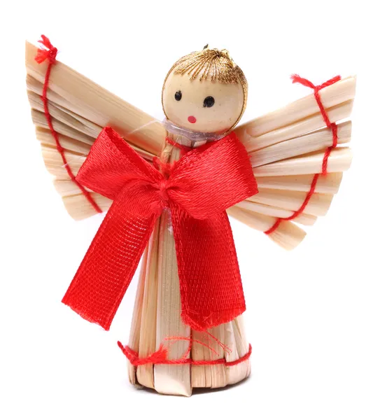 Handmade christmas decoration angel from straw — Stock Photo, Image
