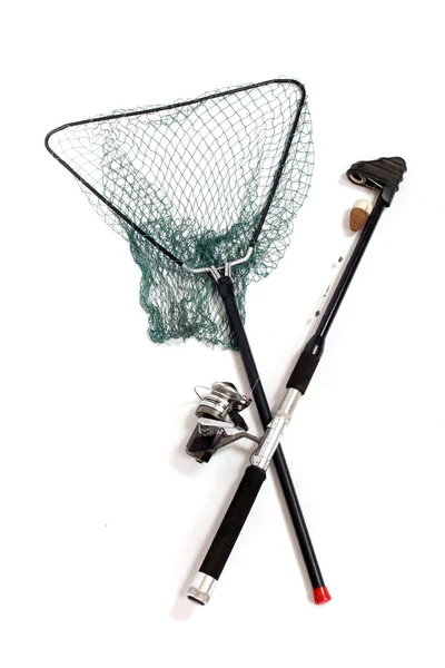 釣り竿、リールとランディング ネット. — ストック写真