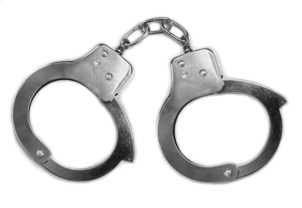 Old steel handcuffs on a white background. — Stock Photo, Image