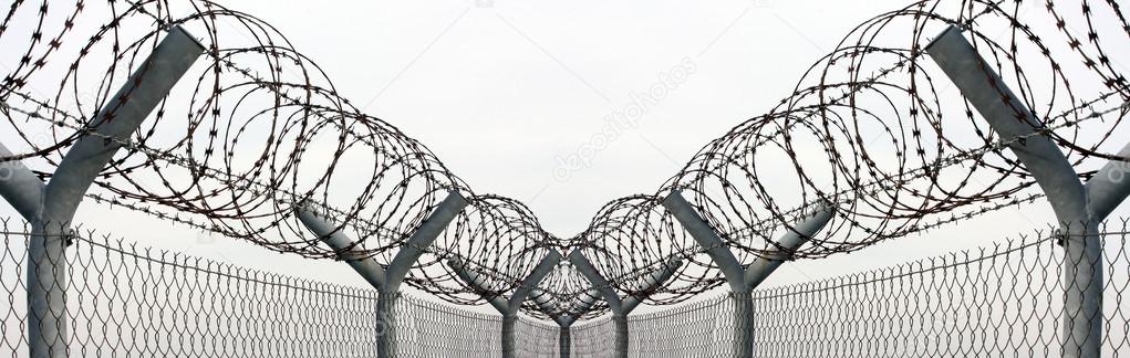 Fence with barbed wire