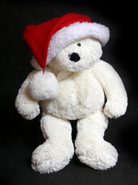 Urso de pelúcia com chapéu de Natal — Fotografia de Stock