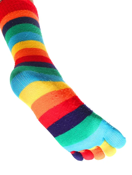 Slim leg with funny sock — Stock Photo, Image