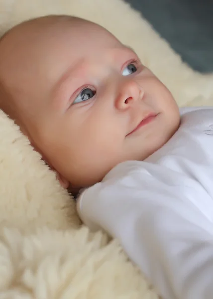 Bebê bonito em um cobertor plushy . — Fotografia de Stock