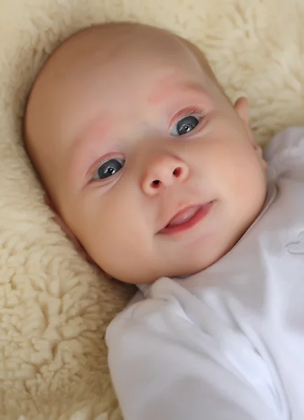 Niedliches Baby auf einer plüschigen Decke. — Stockfoto