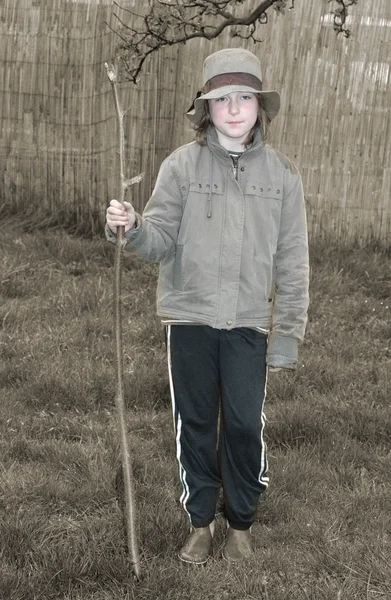 Girl with stick — Stock Photo, Image