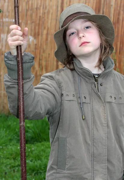 Girl with stick — Stock Photo, Image