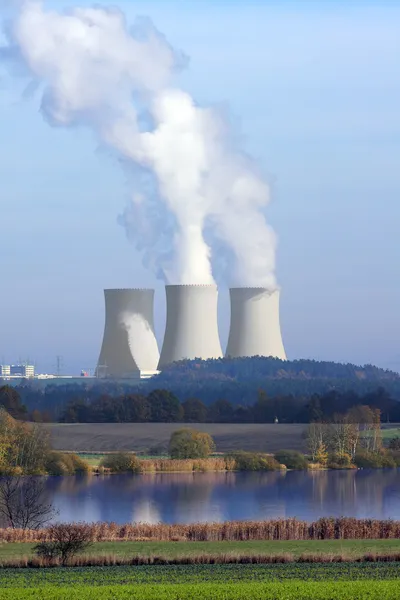 Rural South Bohemian landscape with nuclear power plant — Stock Photo, Image
