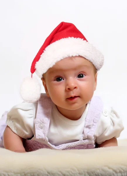 Baby i santa hatt — Stockfoto