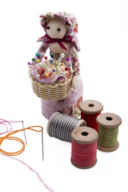 vintage bez doll.isolated beyaz dikiş aksesuarları
