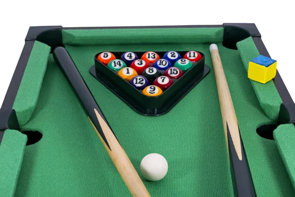 Billar juego & Pool stick composition.Isolated en blanco —  Fotos de Stock