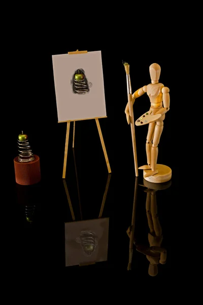 siyah ahşap insan modeli painting.isolated