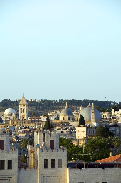 Rooftop Jerusalem Palestine Israel architecture with mosque tem — Stock Photo, Image