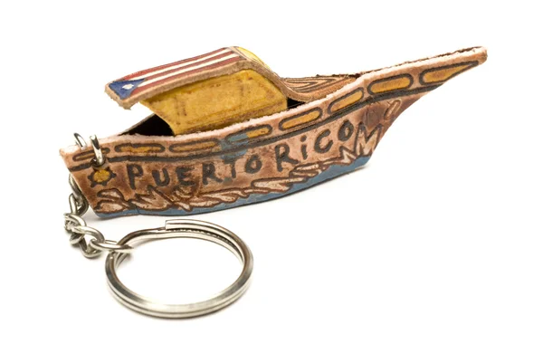 Key chain souvenir leather boat with flag puerto rico — Stock Photo, Image