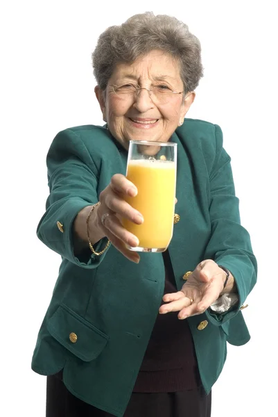 Mulher com suco de laranja — Fotografia de Stock