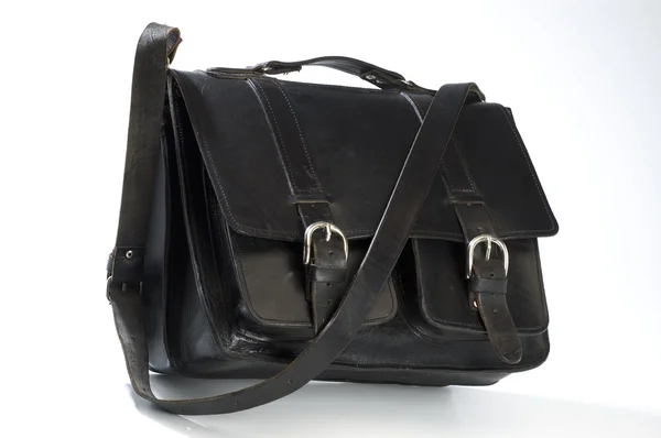 Hand made black leather bag — Stock Photo, Image