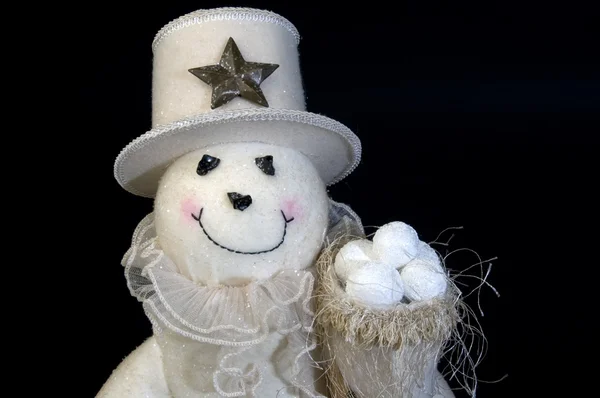 Homem de neve com bolas de neve e chapéu — Fotografia de Stock