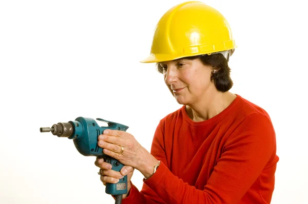 Woman with electric drill — Stock Photo, Image