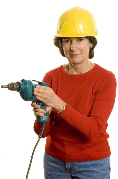 Woman with electric drill — Stock Photo, Image