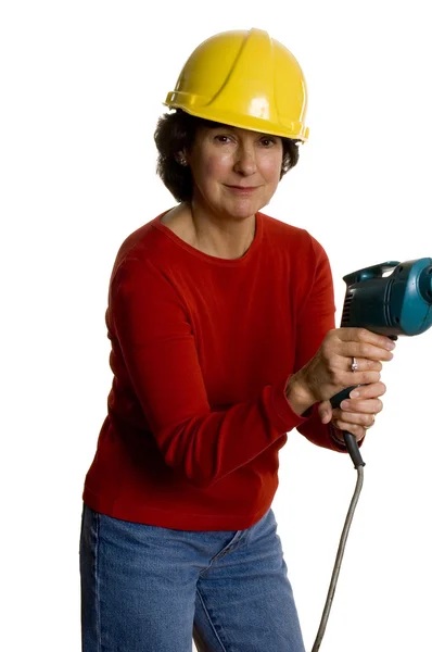 Woman with electric drill — Stock Photo, Image