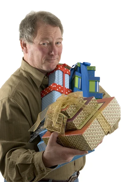 Homem com presentes presentes — Fotografia de Stock