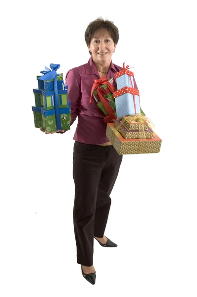 Kadın hediyeler ile — Stok fotoğraf