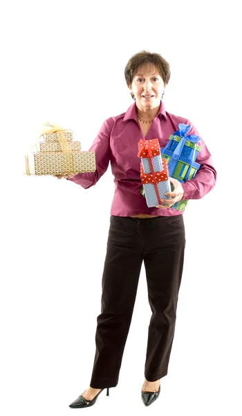 Vrouw met geschenken — Stockfoto