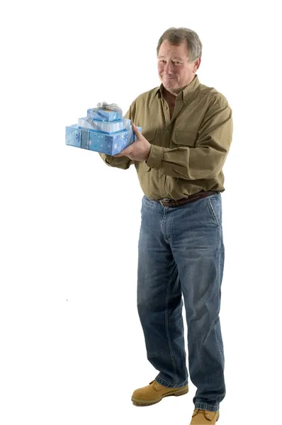 Man met geschenken geschenken — Stockfoto