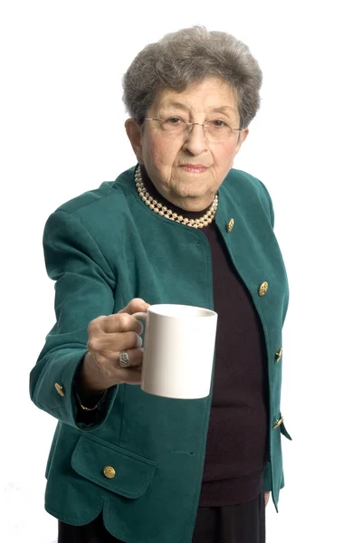 Frau mit Tasse — Stockfoto