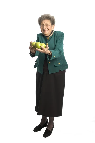 ผู้หญิงสูงอายุกับแอปเปิ้ล — ภาพถ่ายสต็อก