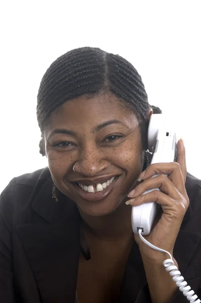 Kund service represenatative vackra leende på telefon — Stockfoto