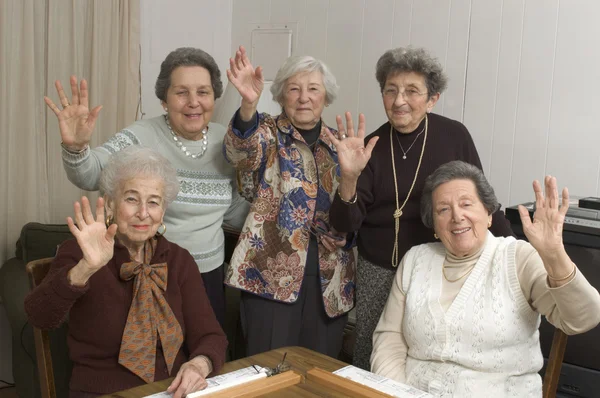 Senior women at the game table — Stockfoto