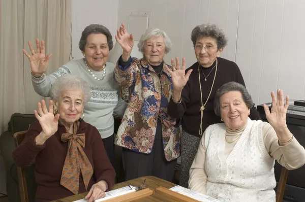 Senior women at the game table - Stok İmaj