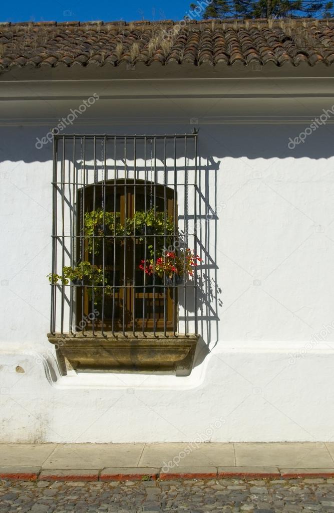 WINDOW WITH WROUGHT IRON SCREEN