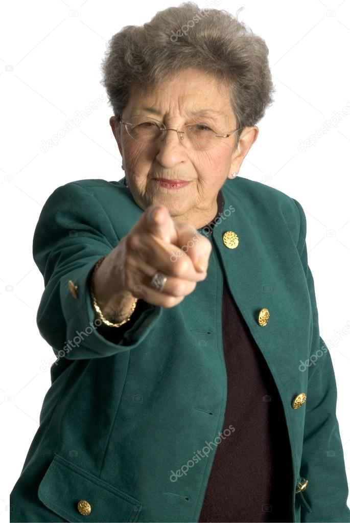 senior woman serious pointing