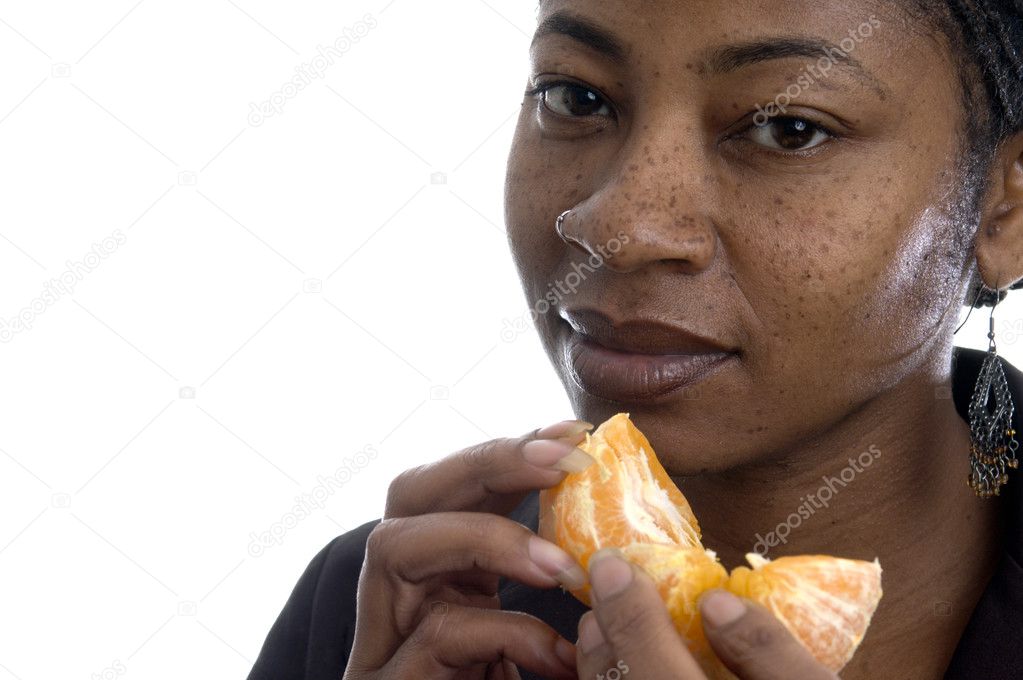 woman with tangerine